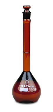 SIBATA VOLUMETRIC FLASKS, GLASS STOPPER, AMBER